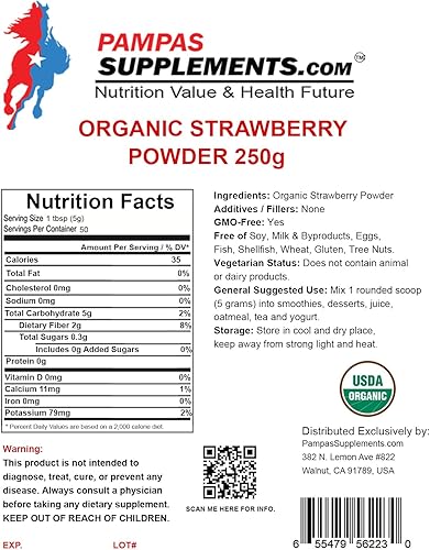 Miniatura 2 de Polvo liofilizado de fresa orgánica, 8.82 oz (8.8 onzas), polvo de fresa para hornear, los mejores súper alimentos para licuados y mezclas de