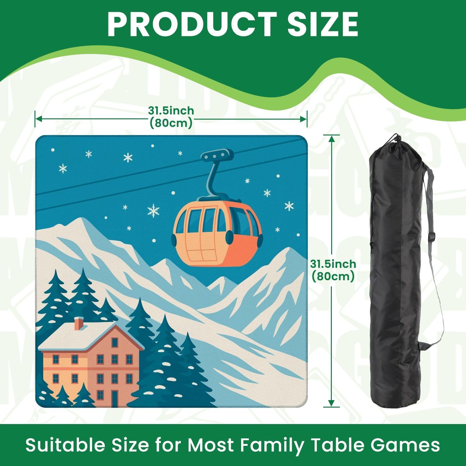 Mahjong Mat for Table Ski Resort red Gondola Lift Chalet Mountain Landscape 31.5"x31.5" Non-Slip Noise Reduction American Mahjong Table Cloth for Poker Card Dominoes Tile Games Gifts