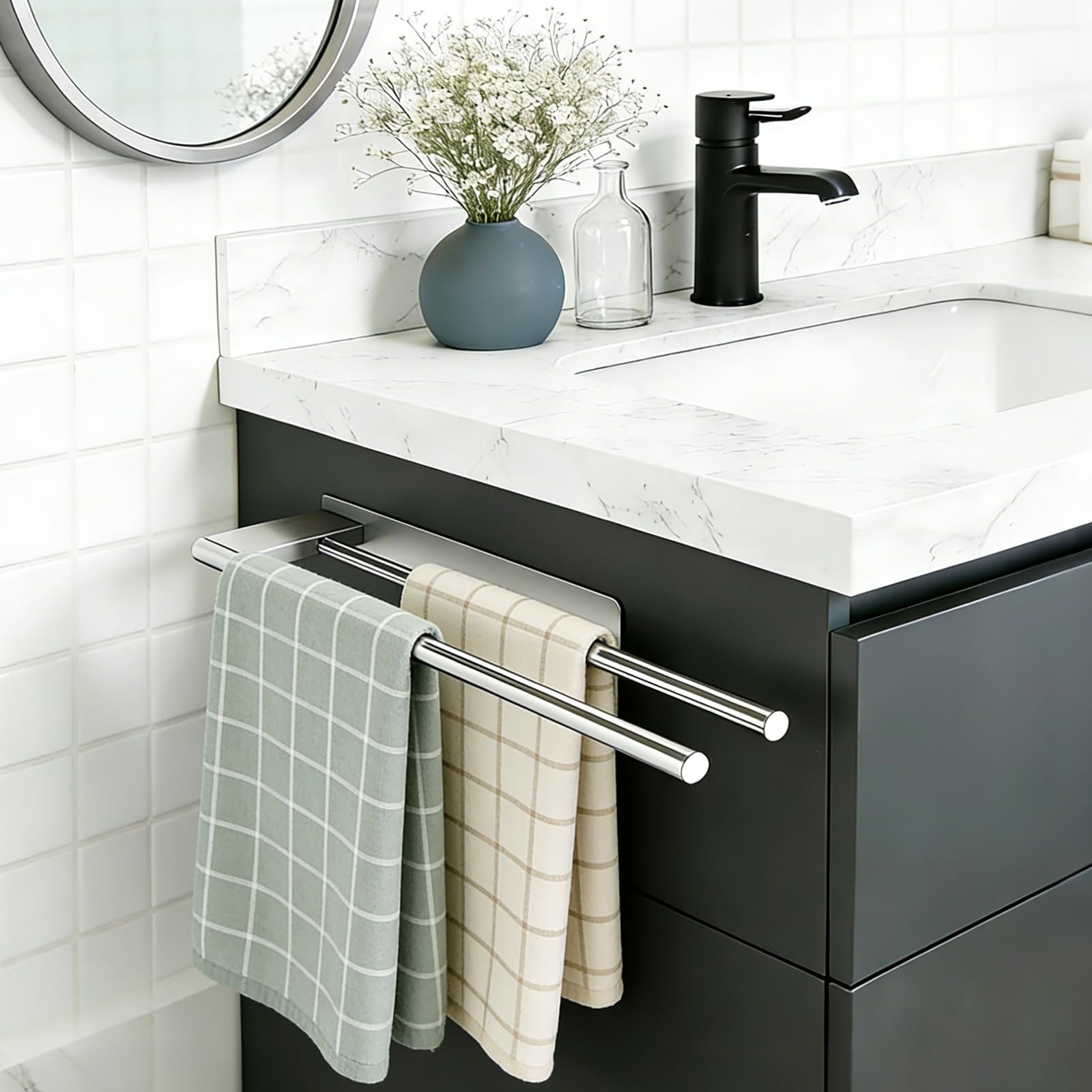 Portasciugamani Senza Foratura, in Acciaio Inox SUS304 Autoadesivo (39 cm), Barra Portasciugamani da Bagno a 2 Bracci, Tenuta Extra-Forte, Porta Asciugamani Adesivo Antiruggine per Bagni