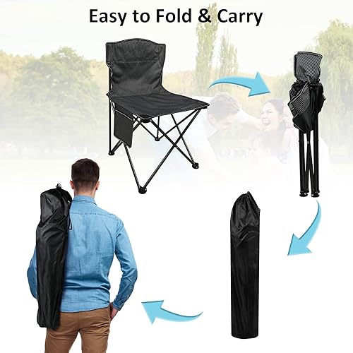 Miniatura 4 de VOOVY Silla plegable portátil compacta ultraligera silla de campamento al aire libre con bolsillo frontal y bolsa de transporte para pesca, camping,