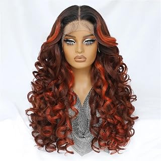 Women’S Synthetic Lace Frontal Wig 24 Inch Loose Curly Highlight Wig Natural Hairline Heat Resistant Fiber