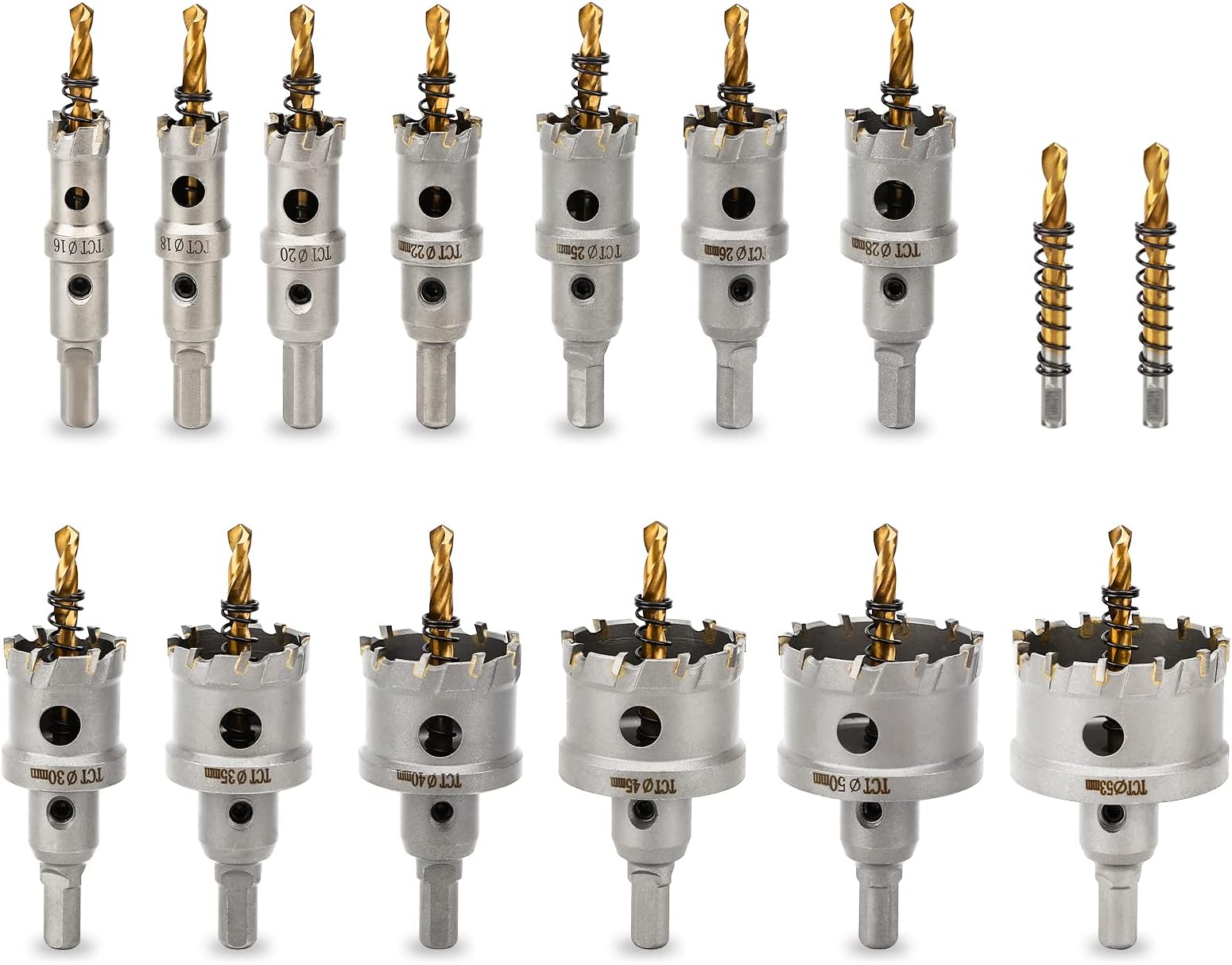 dashap (15) - 15PCS Carbide Hole Saw Kit with 2 Drill Bits,TCT Hole Saw Set for Metal,Tipped Tooth Cutting Hole Saw Within 1.6cm - 5.3cm Cutting Diameter