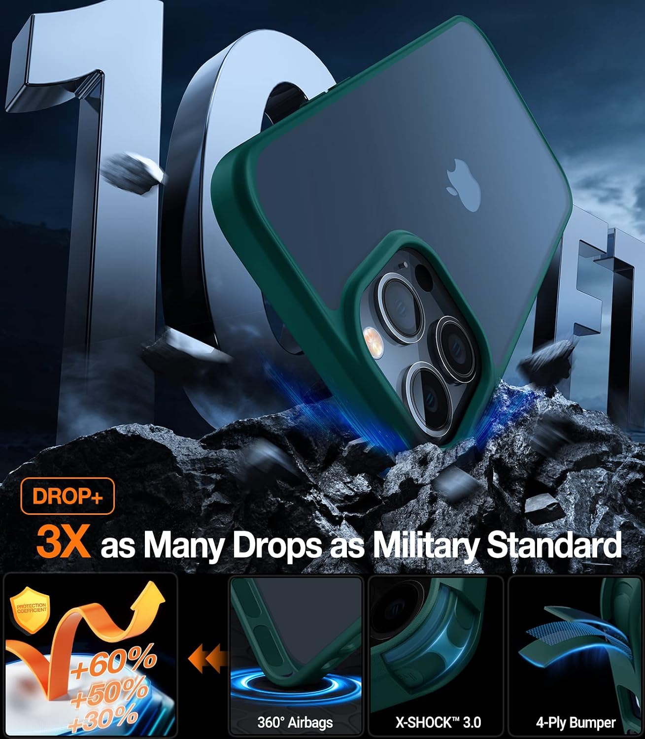 TORRAS Shockproof Designed for iPhone 14 Pro Case, [Military-Grade Drop Tested] Translucent Matte Hard Back with Silicone Slim Protective Anti-Fingerprint Anti-Scratch Phone Case Guardian 2022, Green