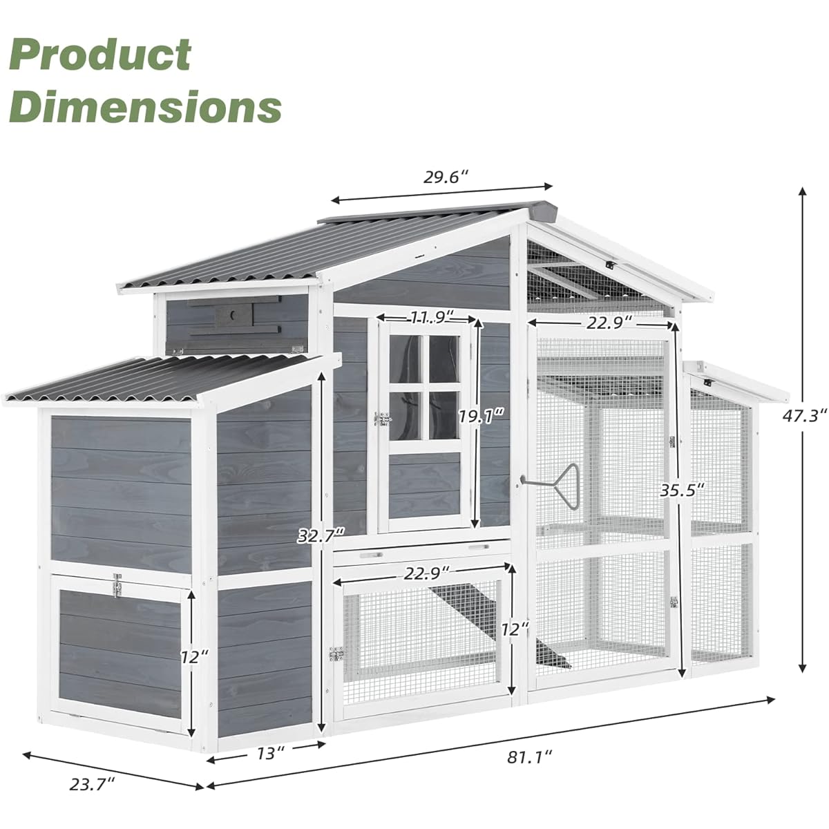 50/mo Finance AECOJOY 81” Large Chicken Coop, Outdoor Wooden Hen