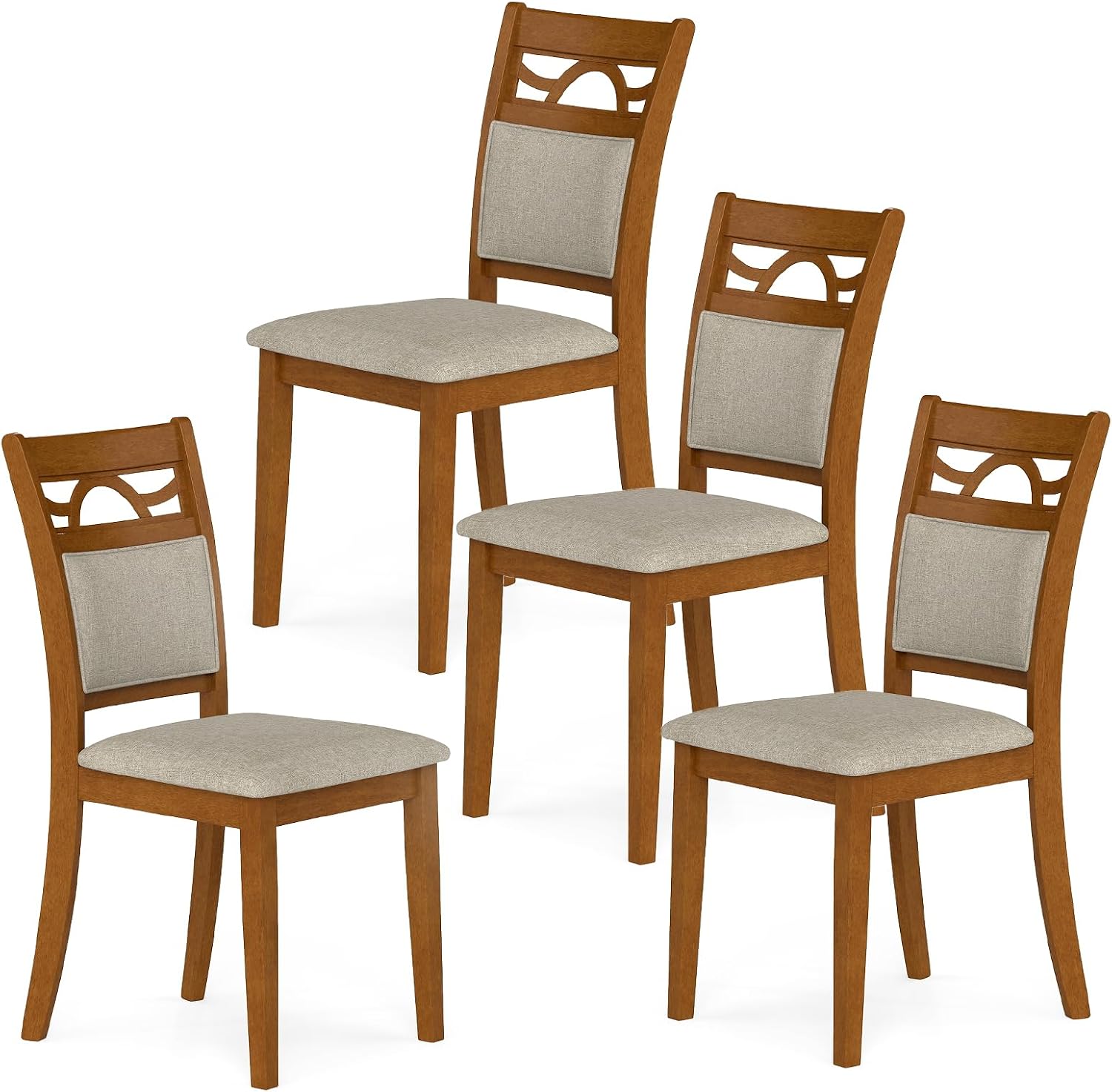 Giantex Wooden Dining Chairs Set of 4, Farmhouse Side Chairs w/Solid Rubber Wood Frames, Comfortable Backrests, Upholstered Fabric Kitchen Chairs, Perfect for Dining Room, Restaurant