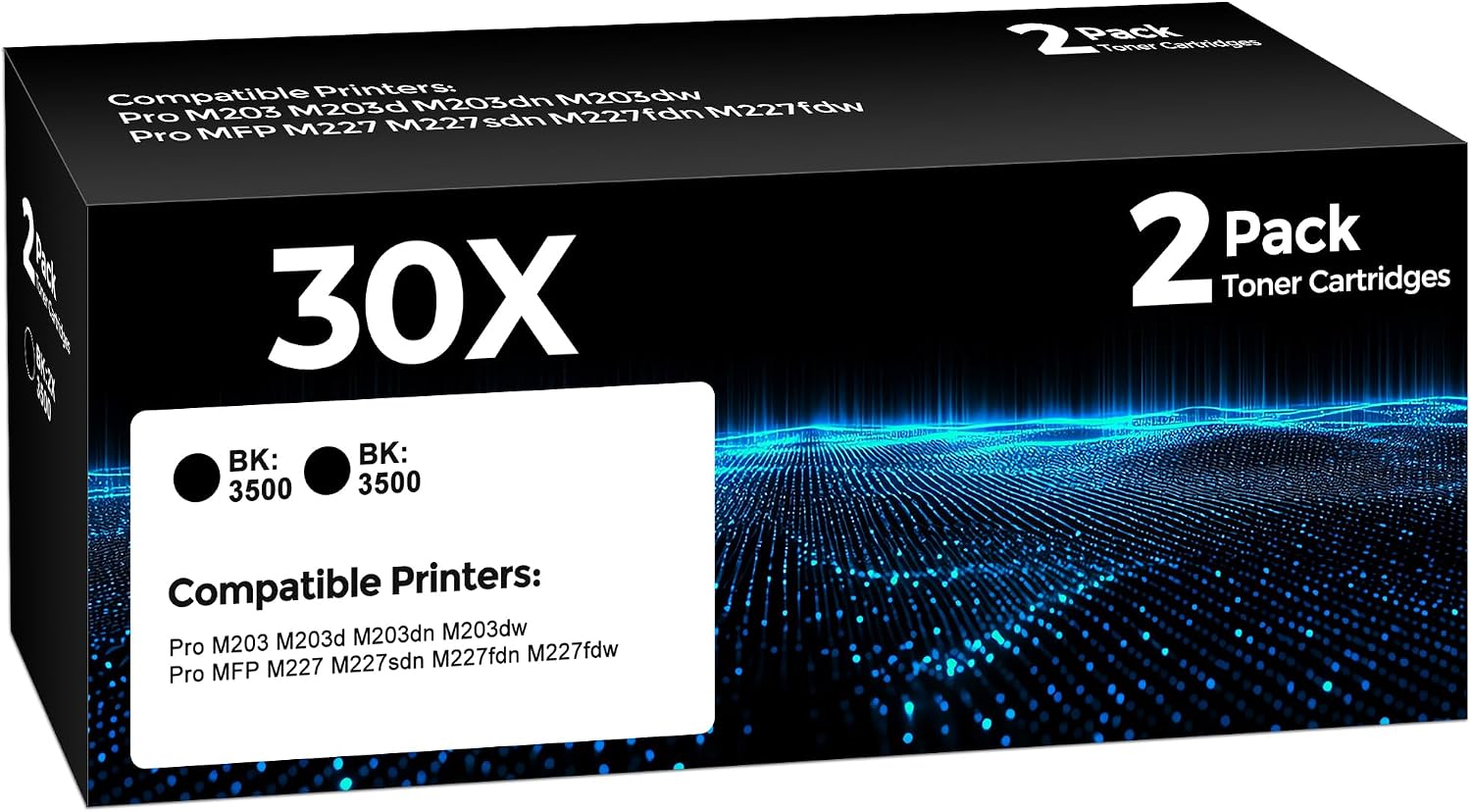 30X 230X Toner Cartridge Black 2 Pack Compatible for HP 30X CF230X 30A CF230A 230A Toner Cartridges Replacement for Laserjet Pro MFP M227fdw M227 M227sdn M227fdn, Pro M203 M203d M203dn M203dw Printers