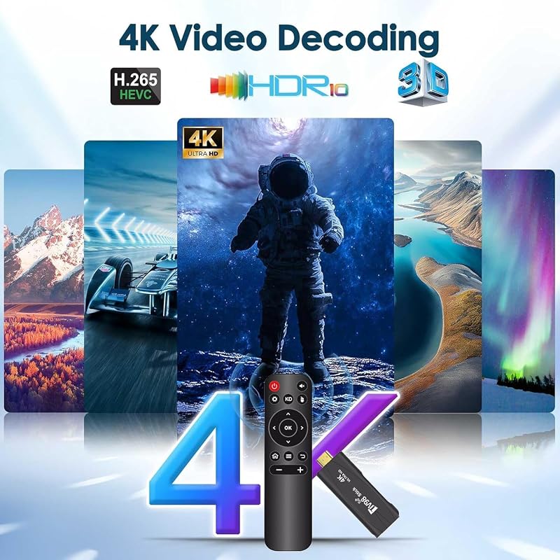 Android TV Stick 4K 2G+16GB H313 Quad-Core 64bit WiFi5 Dual 2.4G/5G WiFi HDR10+ HD Smart TV Stick Box (H 2+16)