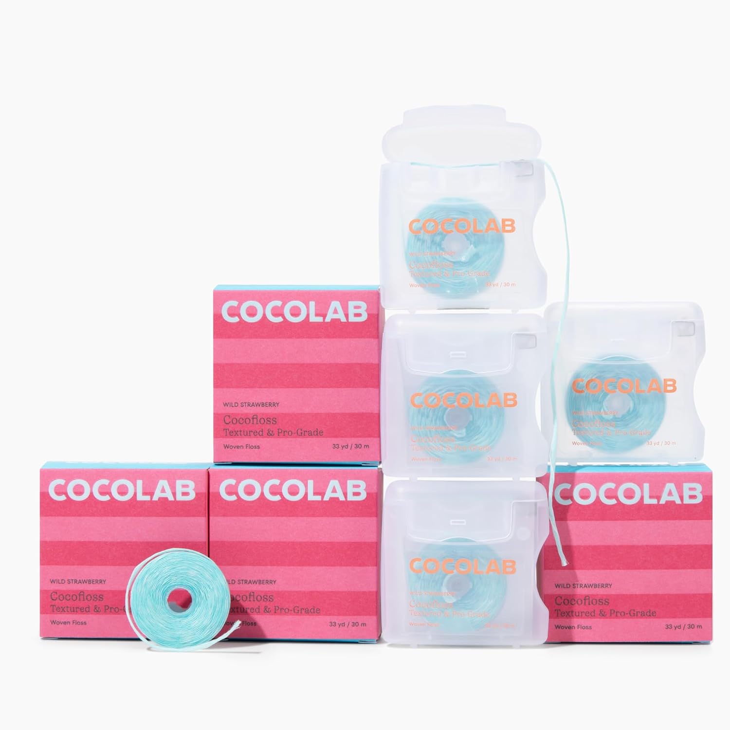 Cocofloss Expanding Woven Dental Floss by COCOLAB, Strawberry Scent, 4-Pack