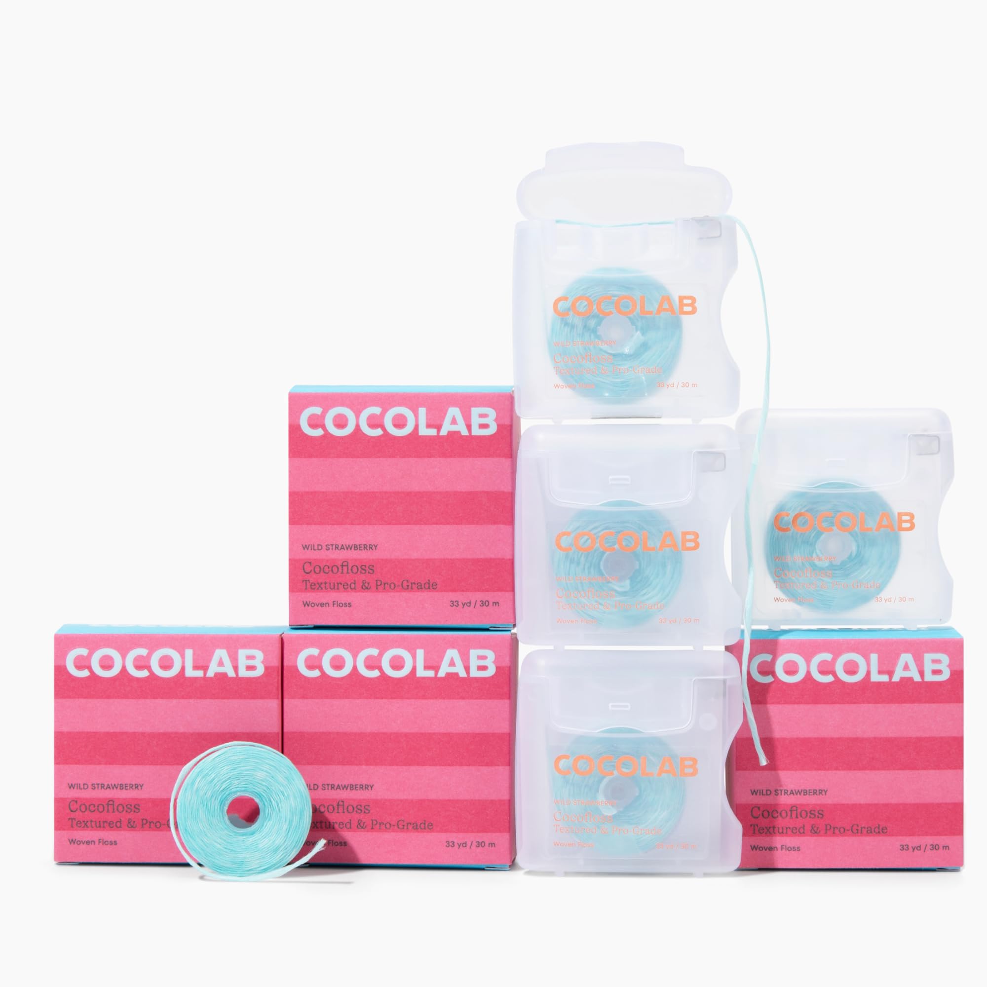 Cocofloss Expanding Woven Dental Floss by COCOLAB, Strawberry Scent, 4-Pack