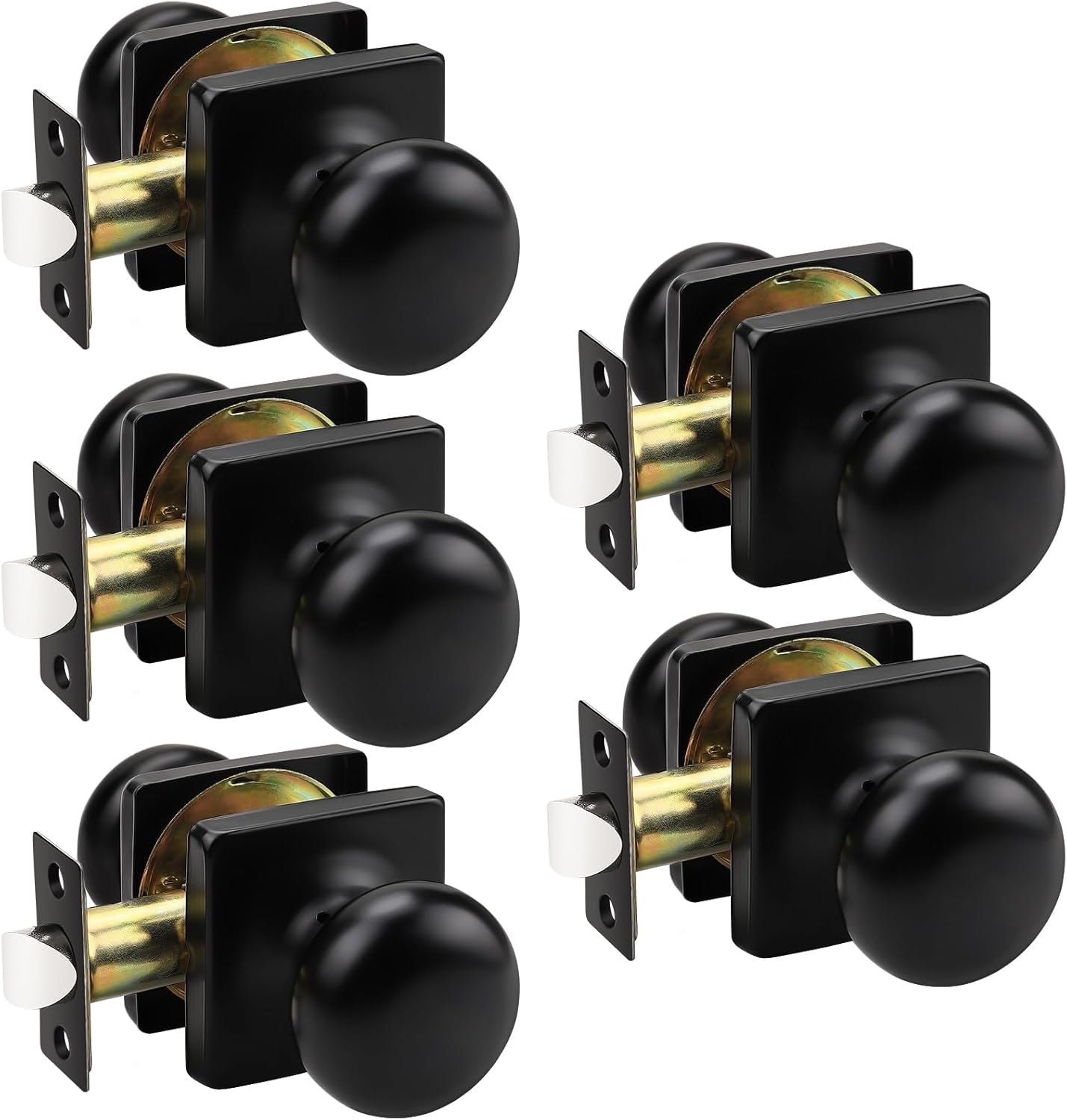 GOBEKOR 5 Pack Black Passage Door Knobs Interior Matte Black Square