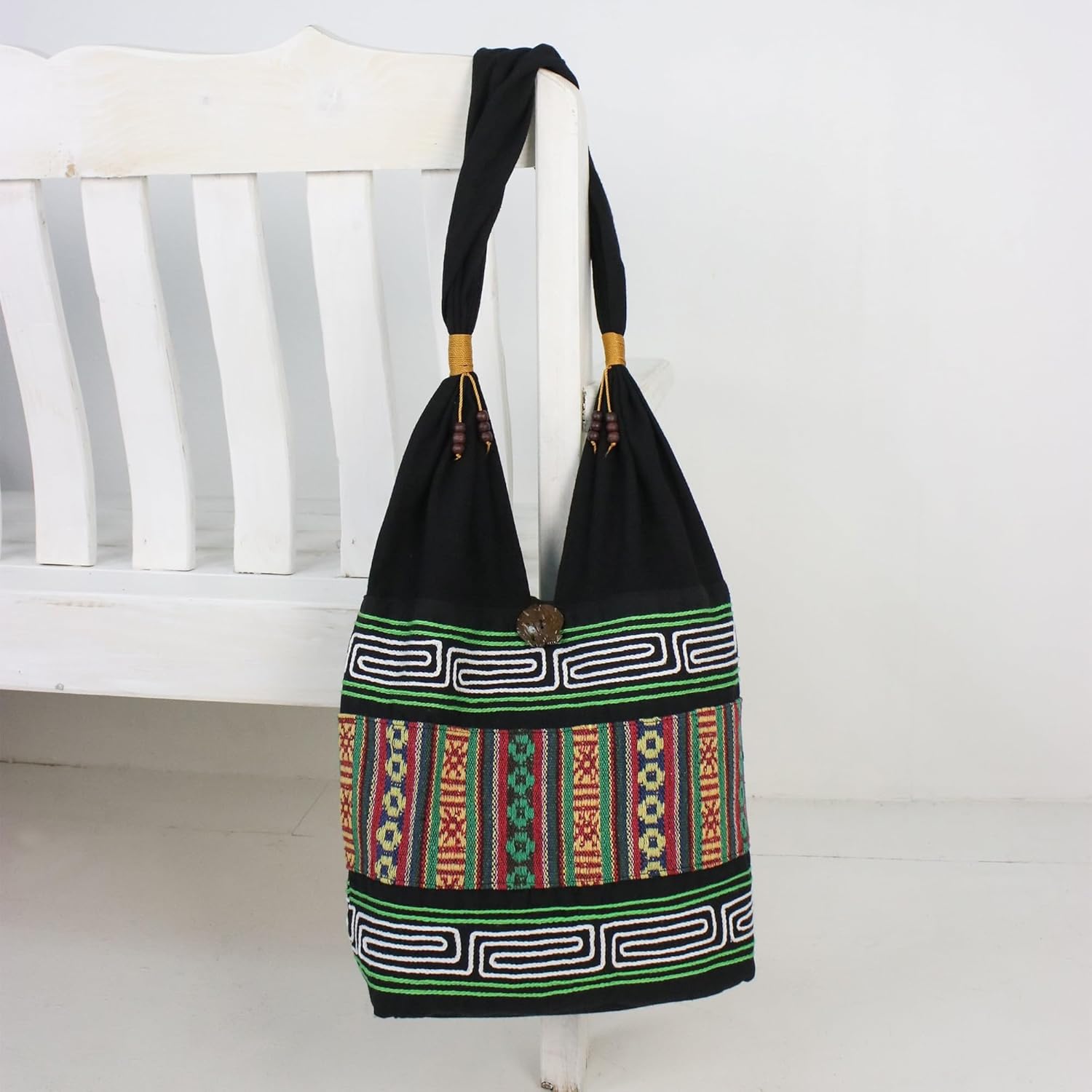 NOVICA Artisan Hand Embroidered Cotton Shoulder Bag Multicolored from Thailand Handbags ' Thai Hillside'
