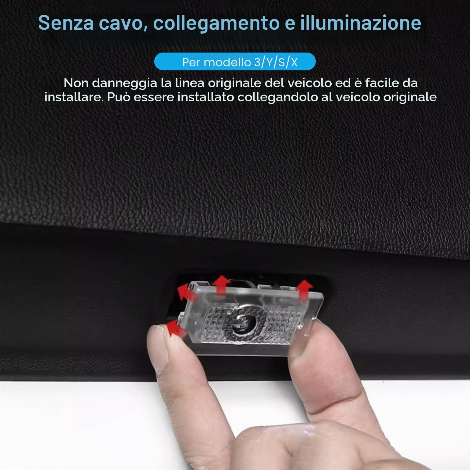 Nizirioo Proiettore LED per portiera auto con logo, 4 pezzi, luce di benvenuto, illuminazione d'ingresso portiera auto, luce portiera per Tesla Model 3 Model Y Model S Model X Logo illuminazione