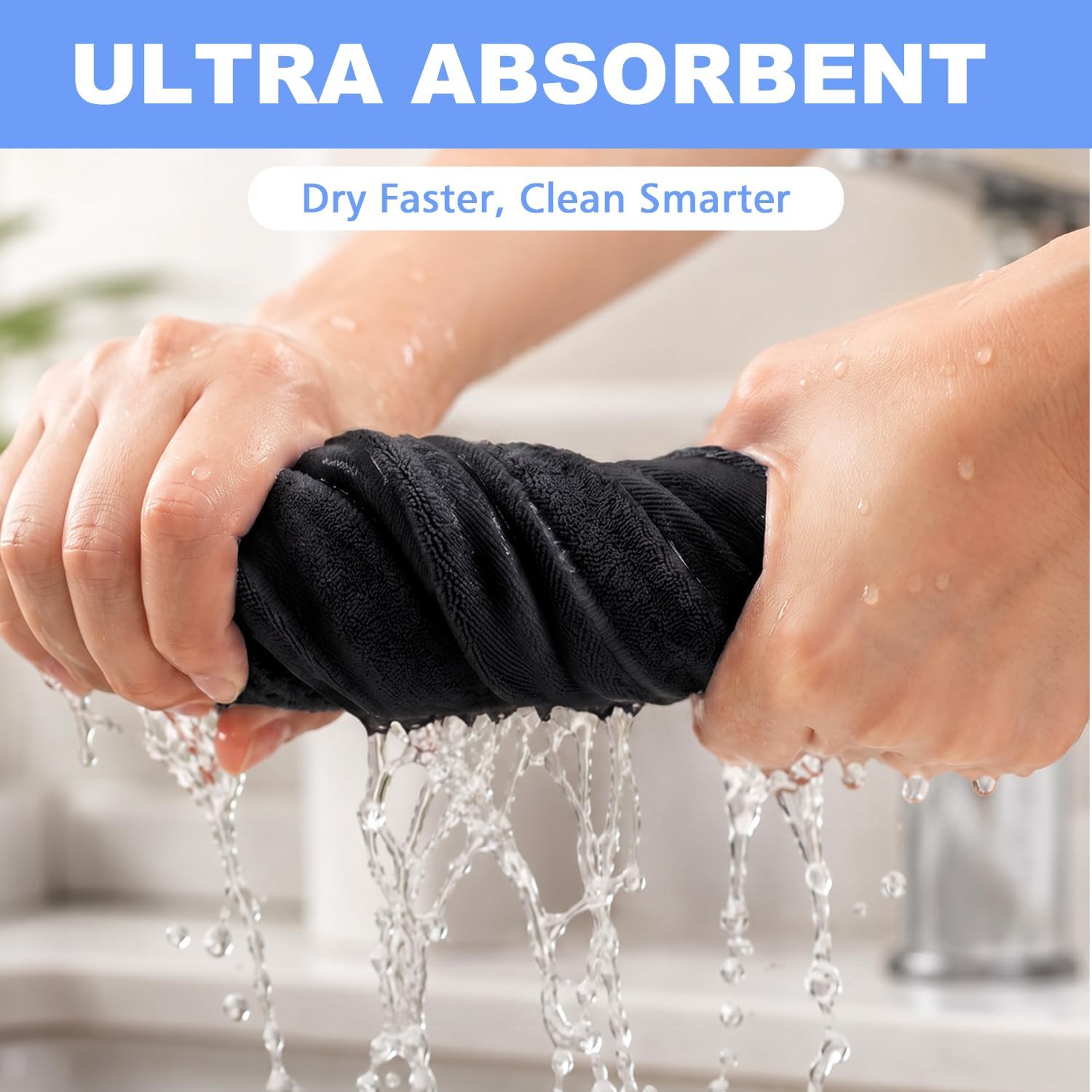 Extra Long Cotton Washcloth, 12 x 43 Inch Body Wash Cloth, Black image 5