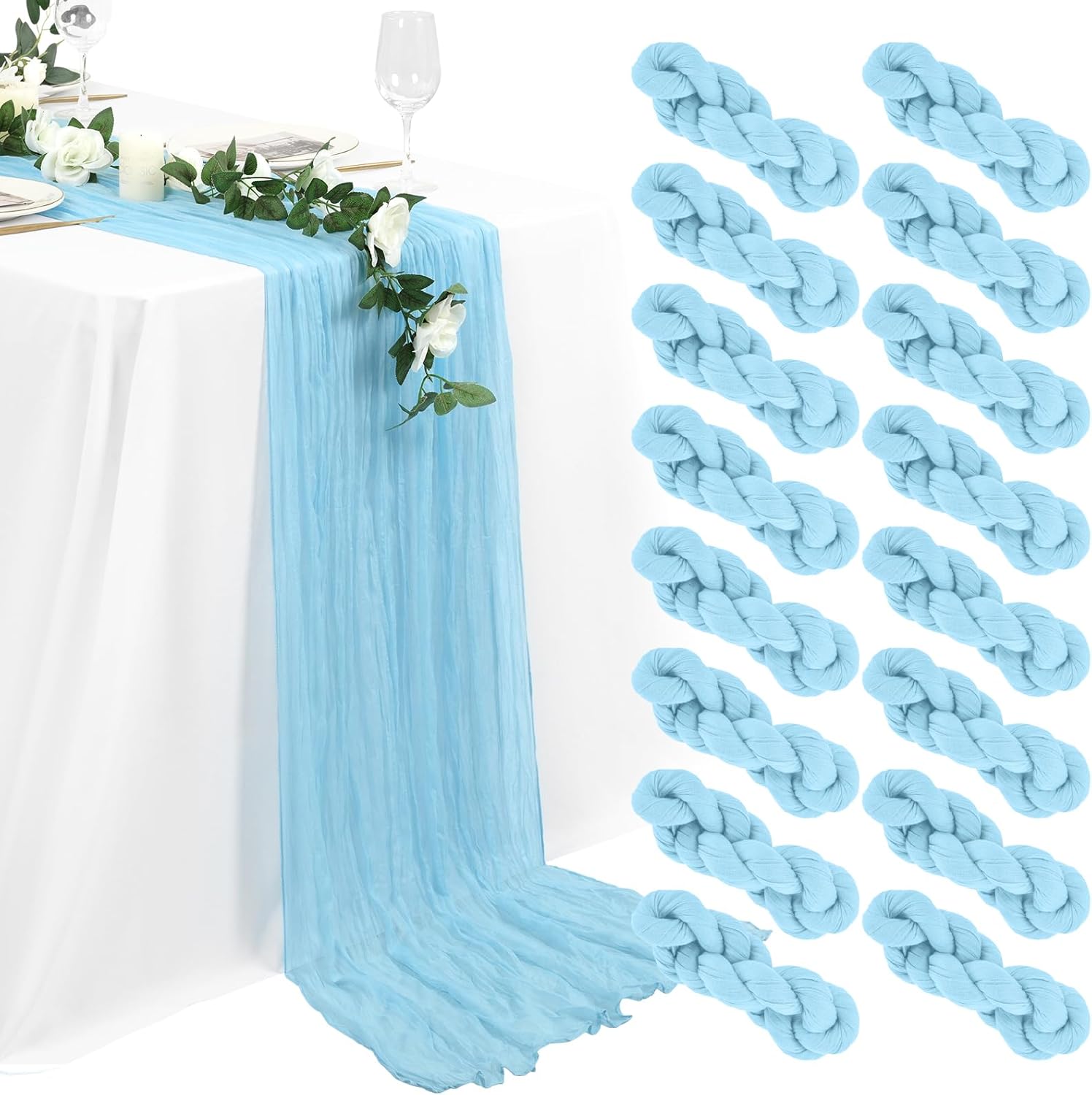 16 Packs Sage Green Cheesecloth Table Runner,10Ft x 35" Sage Rustic Gauze Boho Wedding Table Runner Decoration, Wedding Table Decor Table Cloth for Wedding Party Bridal Shower Table