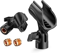 Vista 1 de Clip universal para micrófono, soporte de micrófono ajustable con adaptador macho de 5/8 pulgadas a hembra de 3/8 pulgadas (paquete de 2)