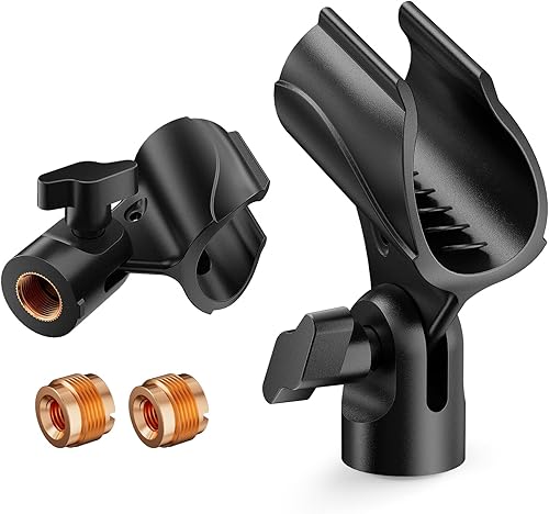 Clip universal para micrófono, soporte de micrófono ajustable con adaptador macho de 58 pulgadas a hembra de 38 pulgadas (paquete de 2)