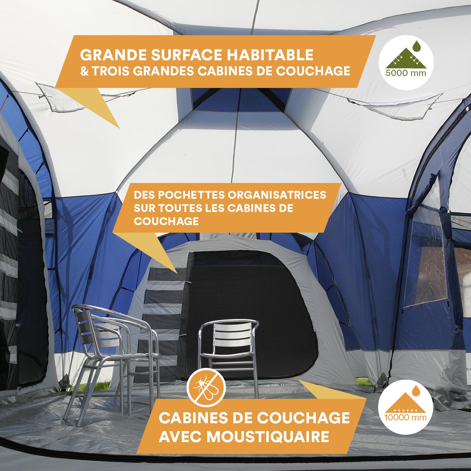 Skandika Nimbus 12 - Tente de camping familiale - 12 personnes - 630 x 760 cm