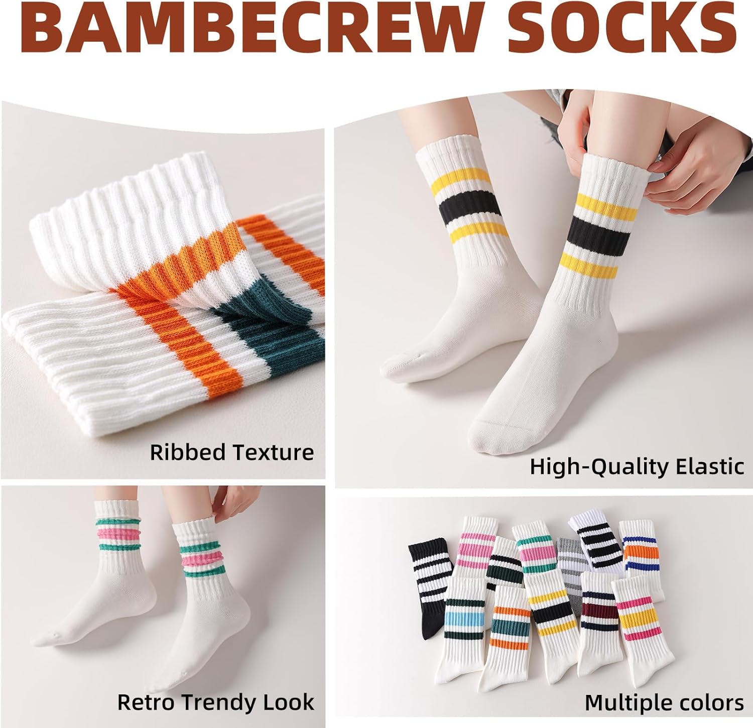 crew socks for women/Men - Retro Sport Socks Breathable Cotton, Seamless Comfort - Image 5