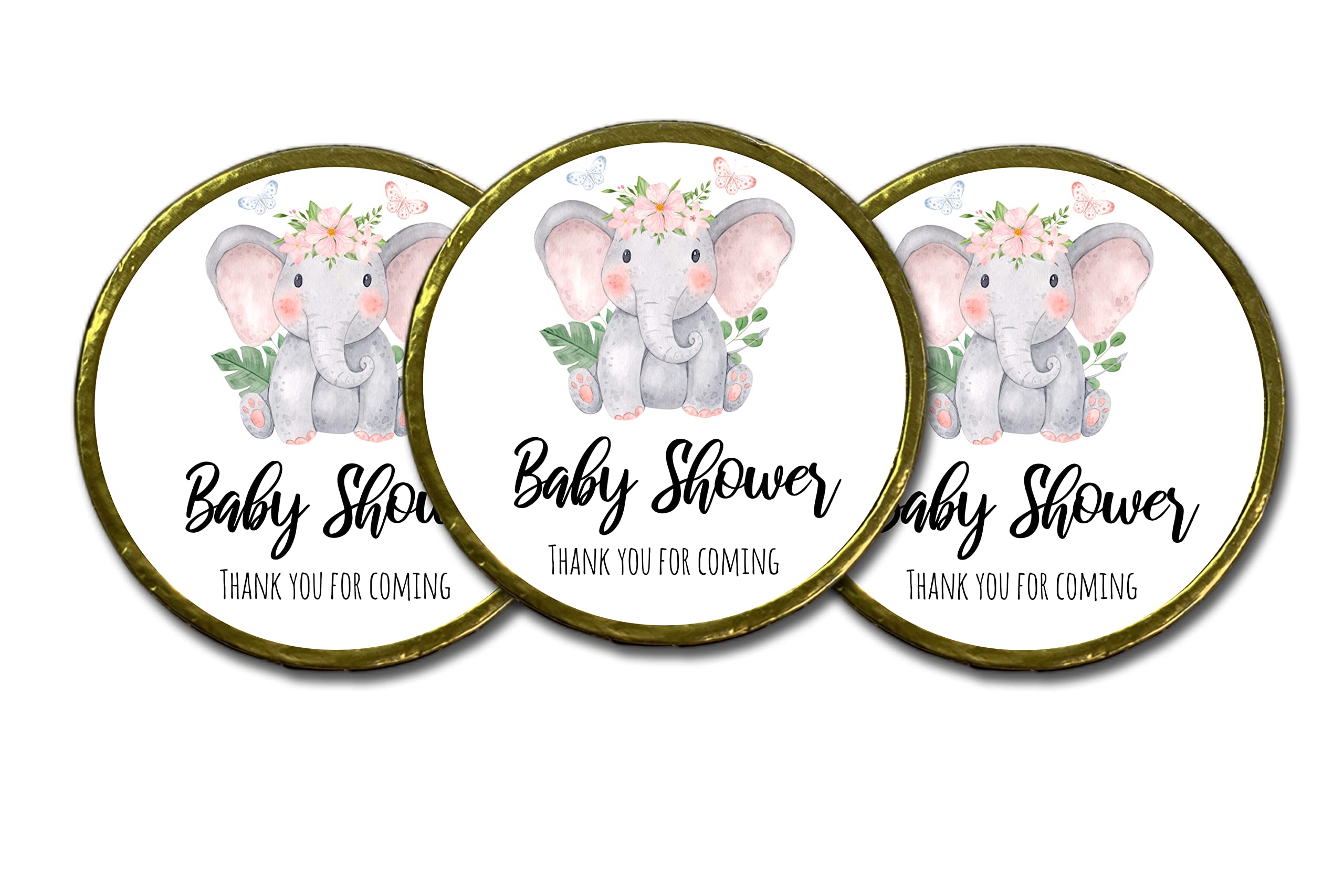Baby Shower Chocolate Favours | Milk Chocolate Coin | 10 x Chocolate Coins | Favour Bag box Filler | Elephant | Baby Girl Pink |