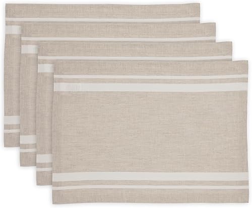 Miniatura 20 de Solino Home Juego de 4 manteles individuales de lino a rayas francesas, 100 % lino puro, color negro y natural, de 14 x 19 pulgadas, para invierno,