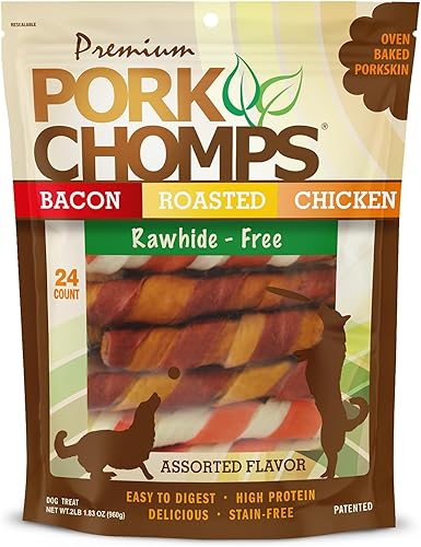 Miniatura 8 de Pork Chomps Masticables para perros con piel de cerdo tostada giros de 6 pulgadas 15 unidades