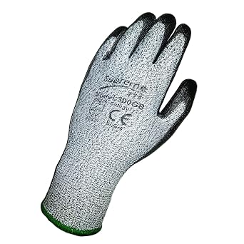 6 Pairs Cut Resistant Gloves Anti Cut Hand Safety Gloves, Kitchen tool Handling Protective Glove Level 3 CUT Protection PU Coated Palm & Fingertips Construction Gardening Automotive (Large [Size 9])