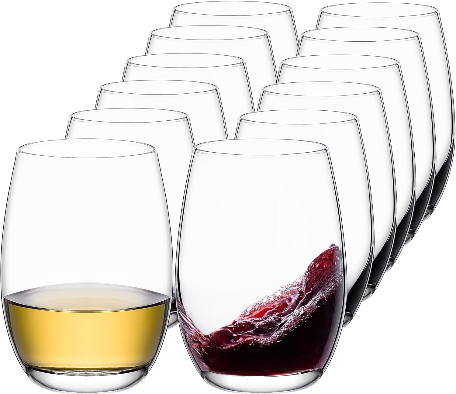 Stemless Wine Glasses Set of 12, 17oz Lead-Free Drinking Glasses for Red & White Wine, Cocktails, Juice, Sturdy Base Glassware Pack for Party, Wedding & Home Bar