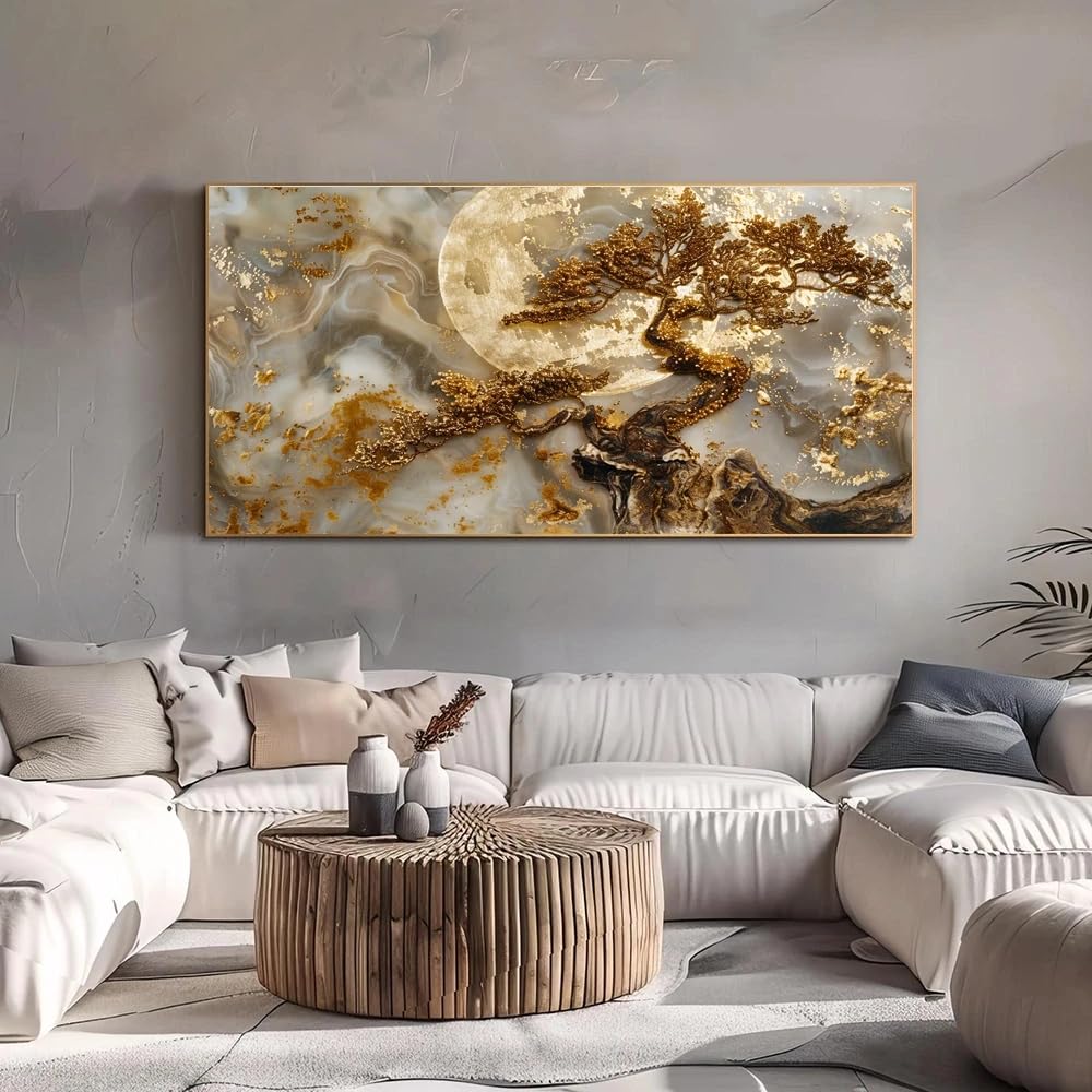 Póster de lienzo con diseño abstracto de árbol y luna, póster de lujo, lámina decorativa para pared, hogar y sala de estar (70 x 140 cm).