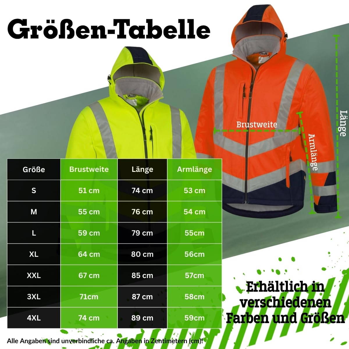 Safetytex Warnschutz Softshelljacke - Wind- und Wasserdicht - Atmungsaktiv - Hoch Sichtbar - Arbeitsjacke in verschiedenen Farben und Größen