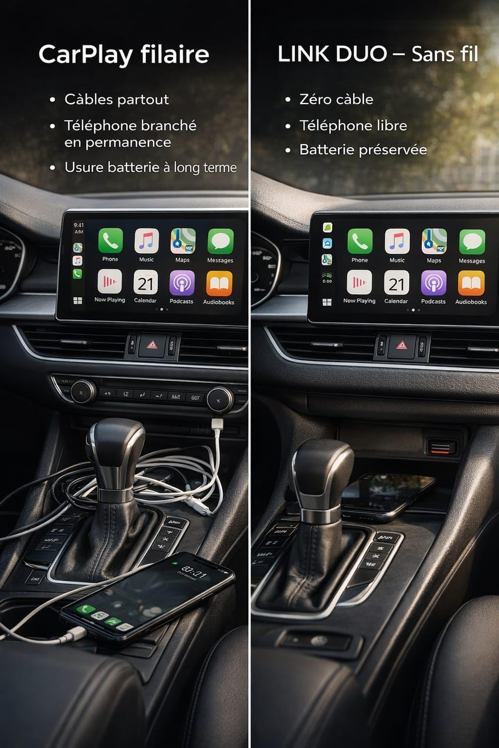 Générique Adaptateur CarPlay sans Fil & Android Auto – Plug & Play, Connexion Automatique, USB & USB-C, Compatible iPhone/Android, Voitures avec CarPlay d’Origine