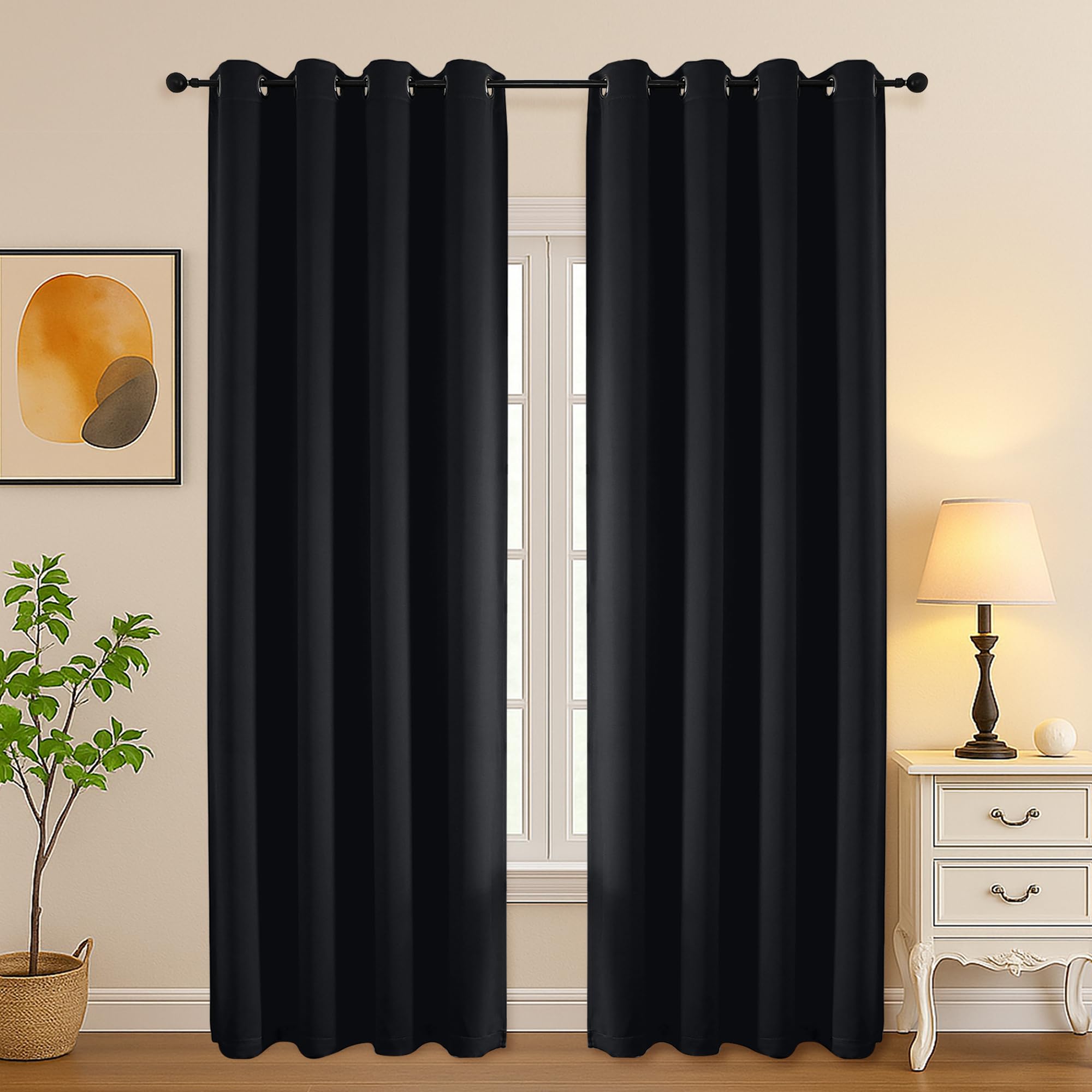 Simplebrand Halloween Black Blackout Curtains for Bedroom 90 Inches Long 2 Panels Set, Solid Privacy Energy Saving Living Room Window Treatment, Room Darkening Curtains Blackout Drapes, 50 W x 90 L