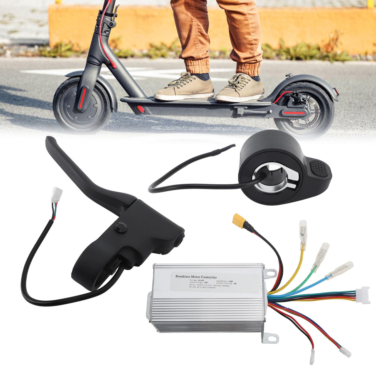 VGEBY Kit Controller Motore Scooter Elettrico, Controller Motore 36V 350W con Display Cruscotto Pollice Acceleratore Leva Freno Faro Fanale Posteriore per Scooter Elettrico