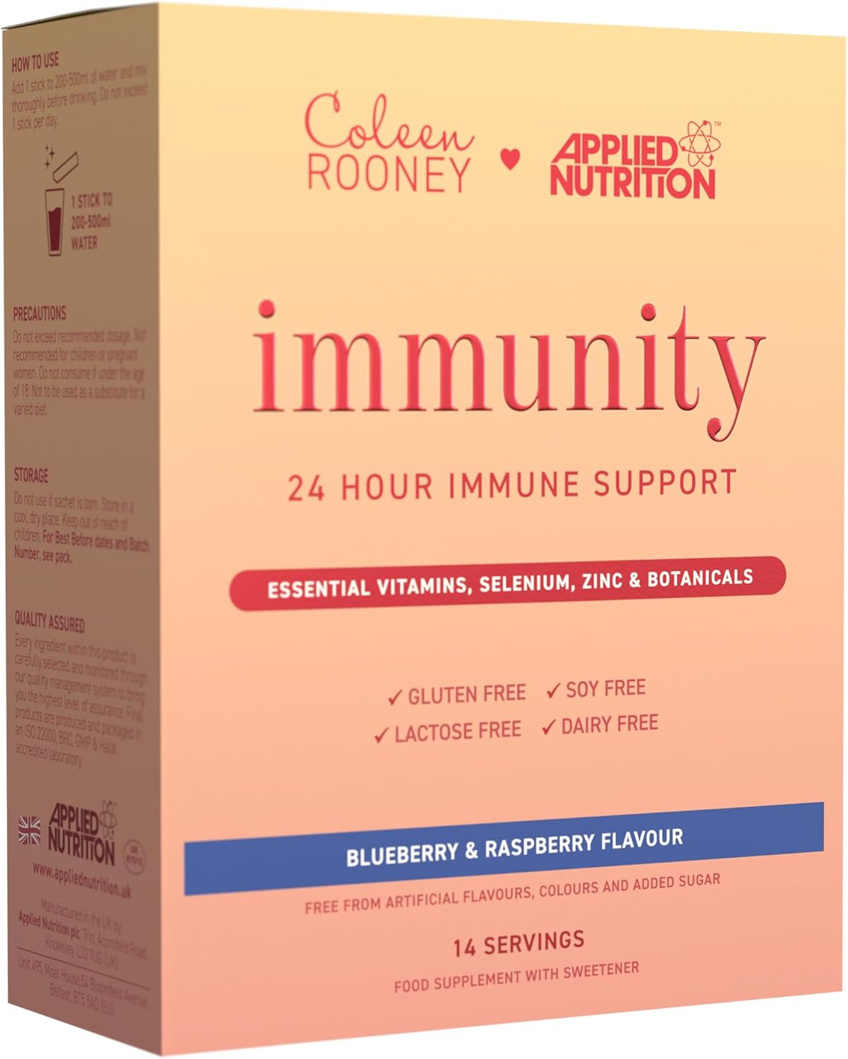 Applied Nutrition – Coleen Rooney – Immunity Powder – Vitamin & Mineral Boost – Best 24-Hour Immune Support – Best Vegan Immunity Defense – Enhanced Vitality – (14 Servings) (Blueberry & Raspberry)