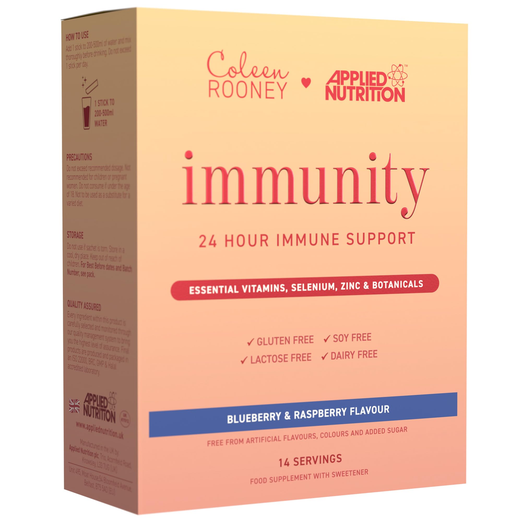 Applied Nutrition - Coleen Rooney - Immunity Powder - Vitamin & Mineral Boost - Best 24-Hour Immune Support - Best Vegan Immunity Defense - Enhanced Vitality - (14 Servings) (Blueberry & Raspberry)