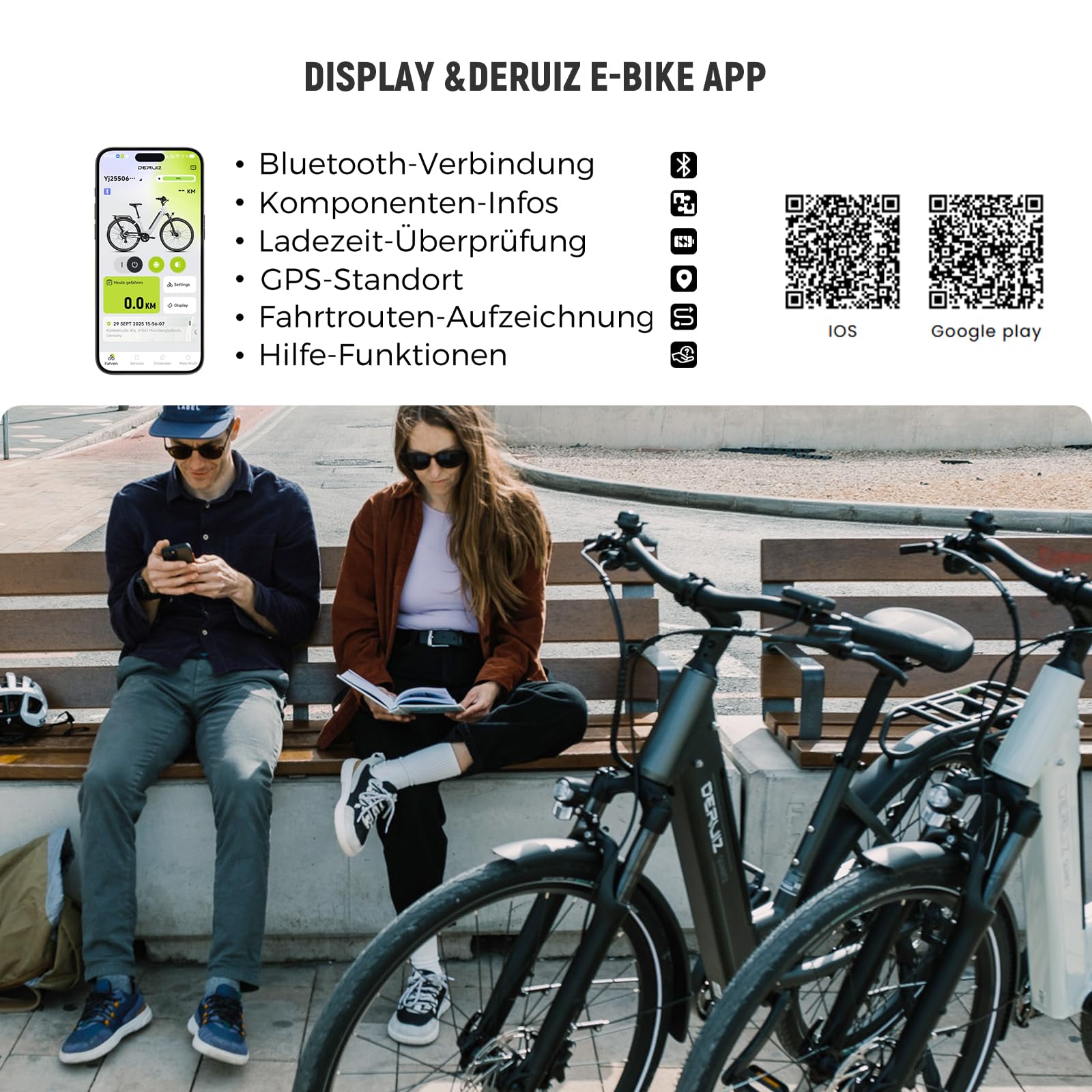 DERUIZ Vélo électrique à quartz 28" pour adultes, vélo de ville homme et femme avec batterie 48 V 13,4 Ah, portée maximale 161 km, freins hydrauliques, capteur de couple, vélo électrique avec