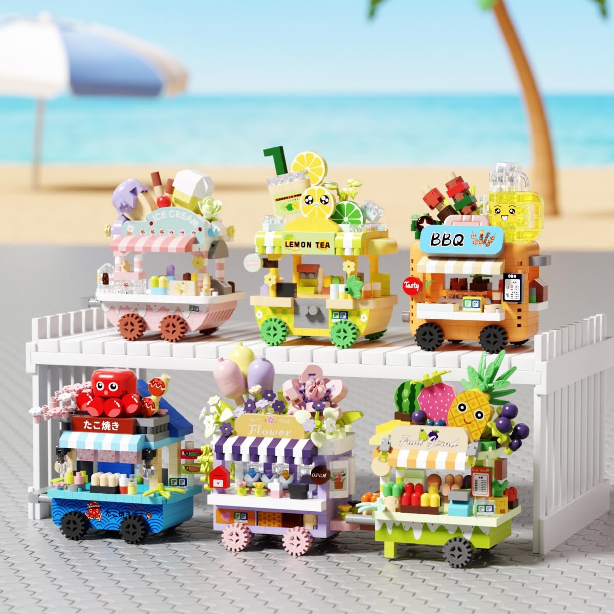 Octopus Balls Food Stand Selling Cart Building Toy Block Set City Street View Collection Home House Decoration