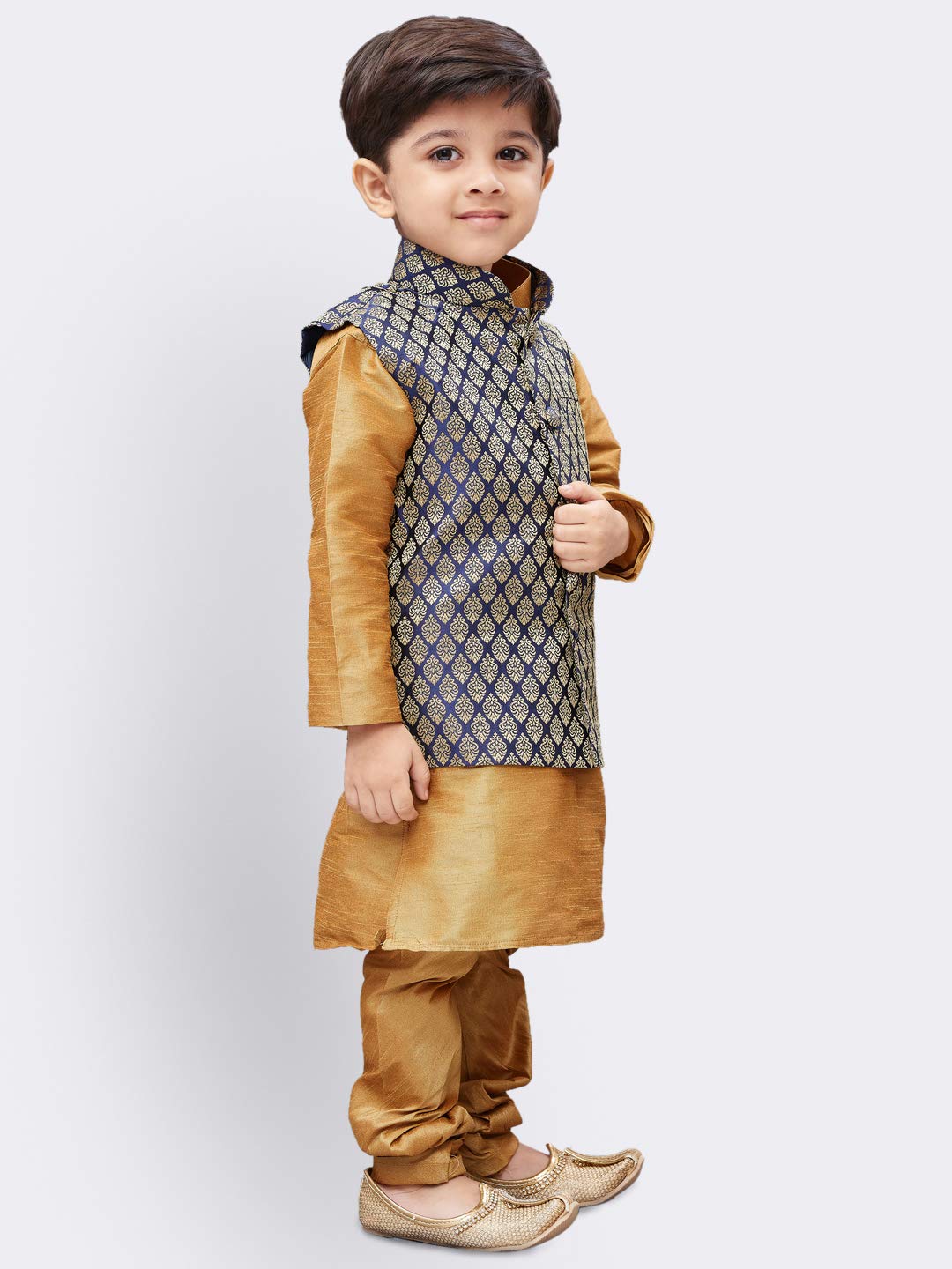 Jbn Creation Boys Silk Blend Rose Gold Kurta Pyjama Jacket Set - Elegance For Festivals_Vasbjbu005Nbkrg001Nprg_14