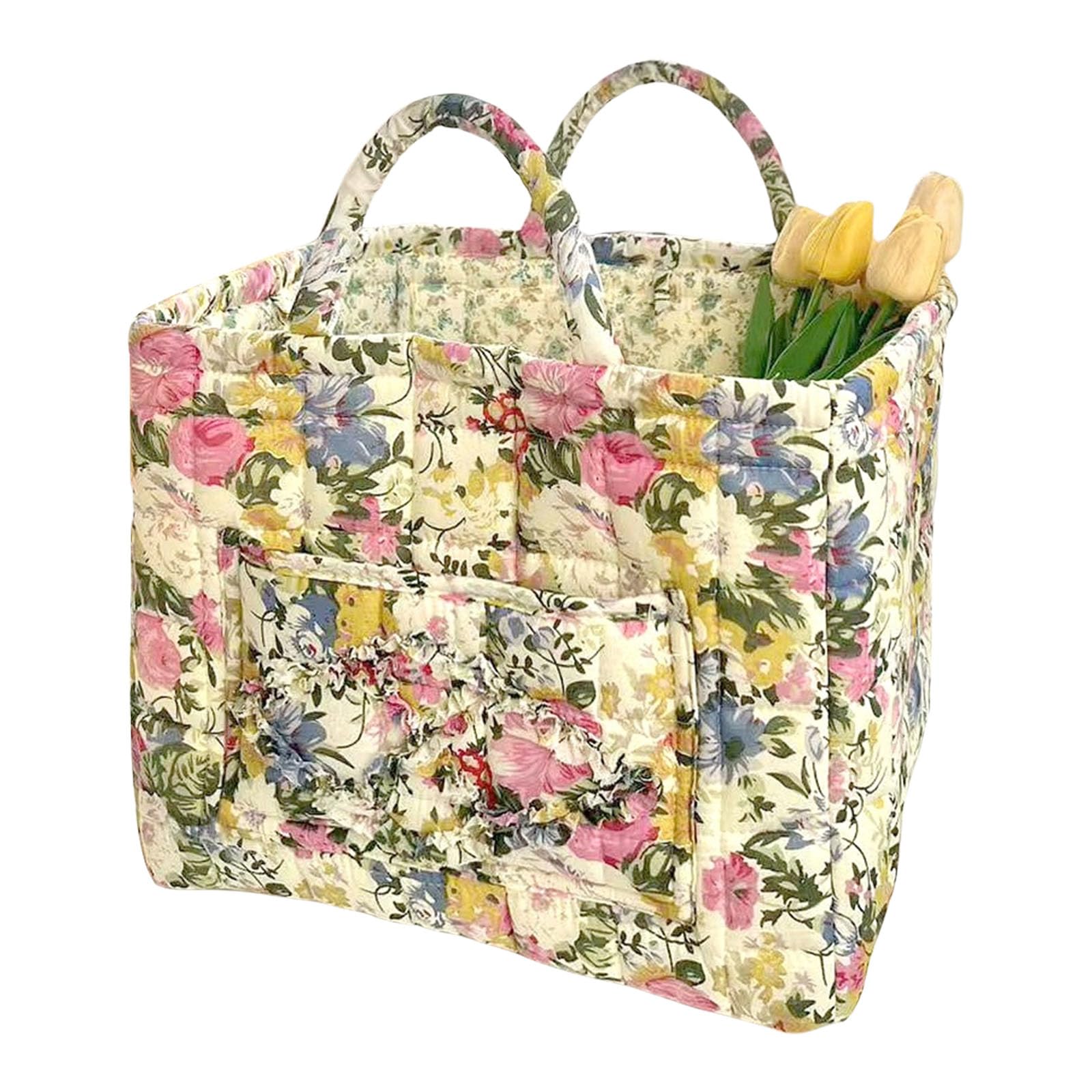 Floral Design Fabric Laundry Basket Foldable Storage Bin Clothes Organizers for Home Clothes Organization Large Capacity Fabric Storage Basket