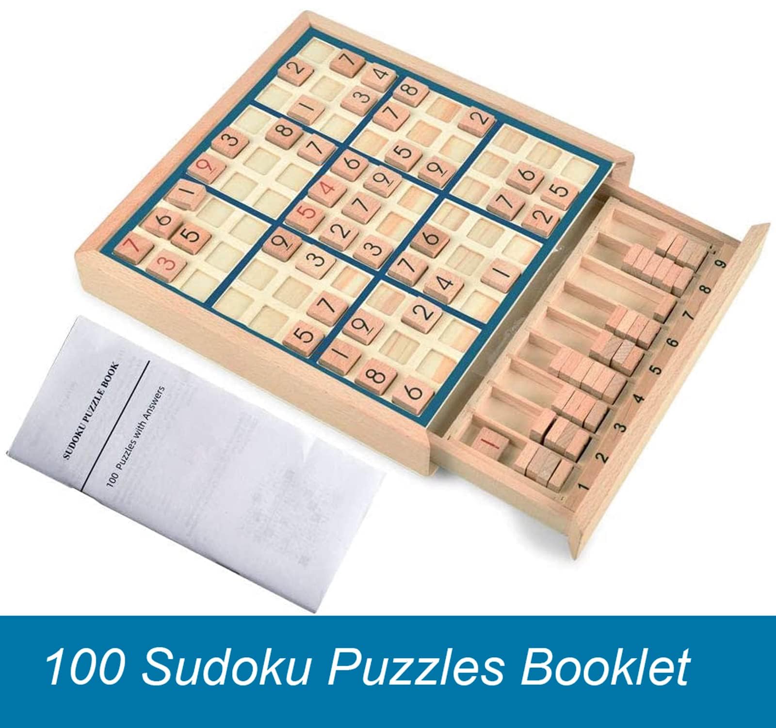 BOHS Gioco da Tavolo Sudoku in Legno con Cassetto per Adulti 100 Puzzle