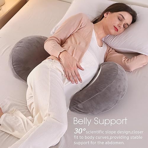 Miniatura 2 de BATTOP Almohada de cuña de embarazo para soporte del vientre, almohadas de embarazo portátiles para apoyar las piernas, espalda, rodillas, almohada