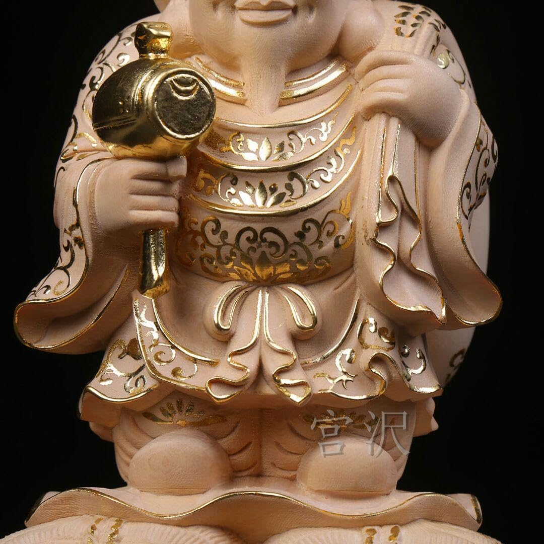 Amazon.co.jp: 崎大黒天 切金 供養品 風水開運 25CM 木彫仏像 極上品 