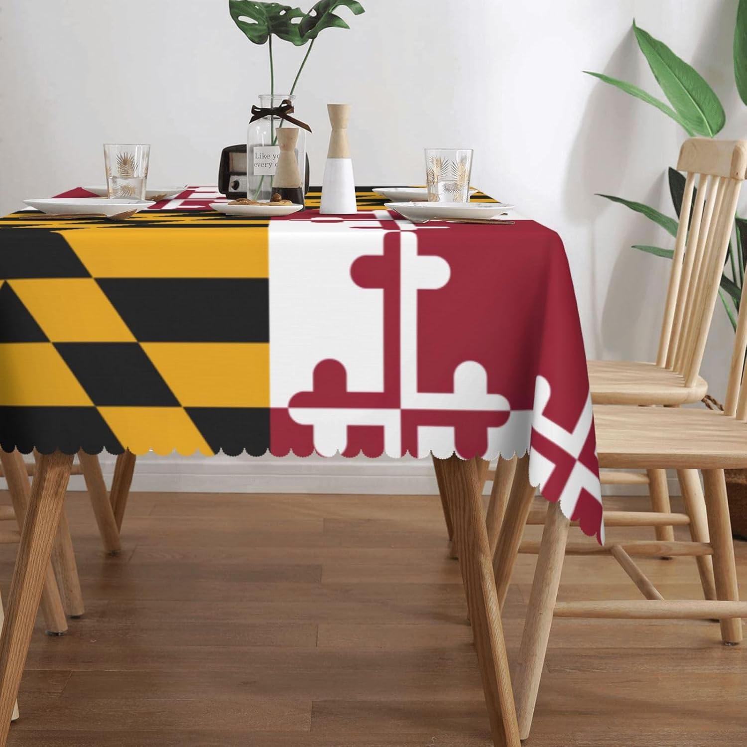 Maryland State Flag Print Rectangle Washable Tablecloth Decorative Table Cover for Dining Table Buffet Parties, Black