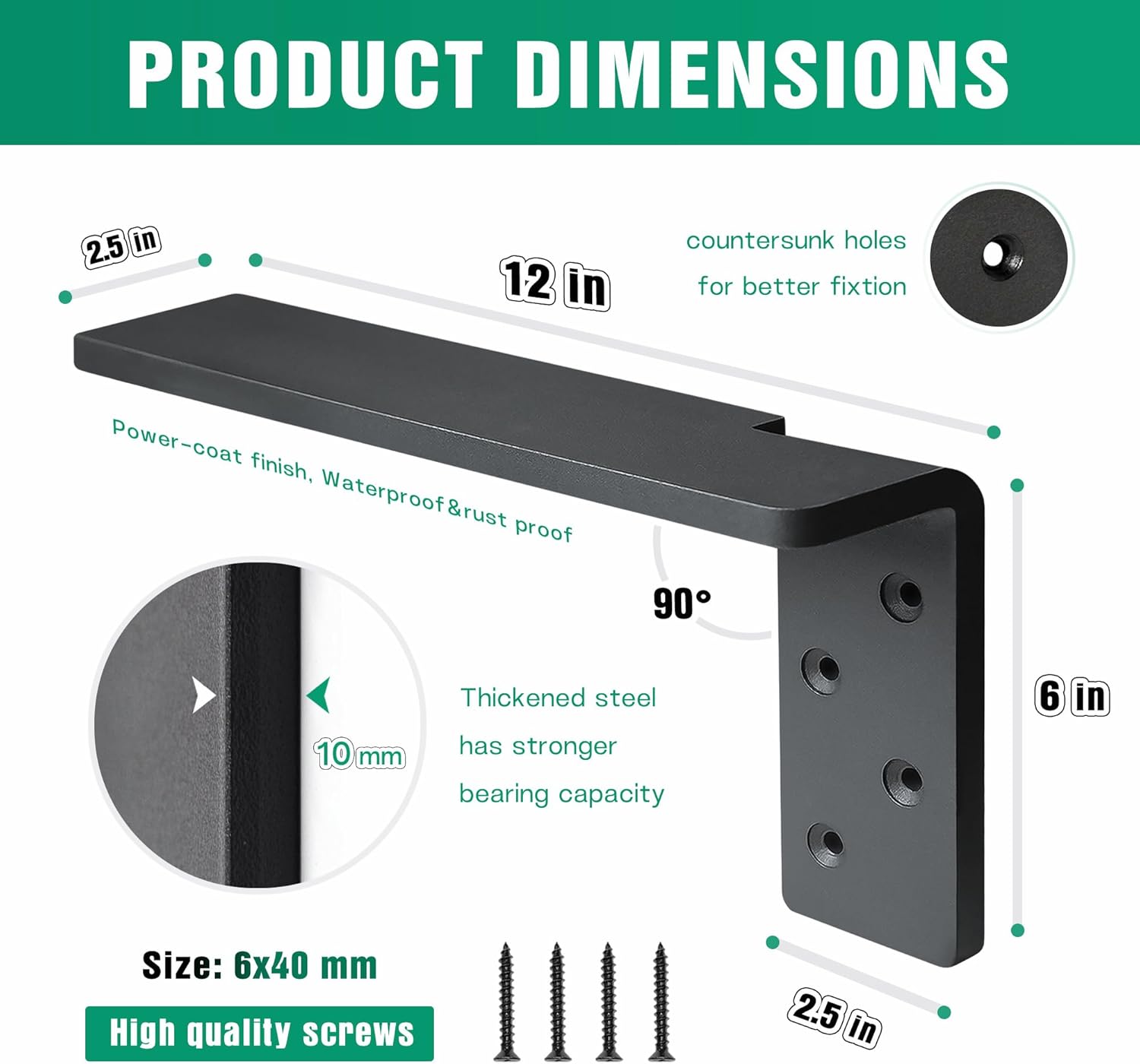 Free Hanging Side Wall Floating Shelf Bracket 2 Pack 12 Inch Heavy Duty Countertop Support Bracket for Breakfast Bars Cabinet Granite Countertops with No Knee Wall or Pony Wall
