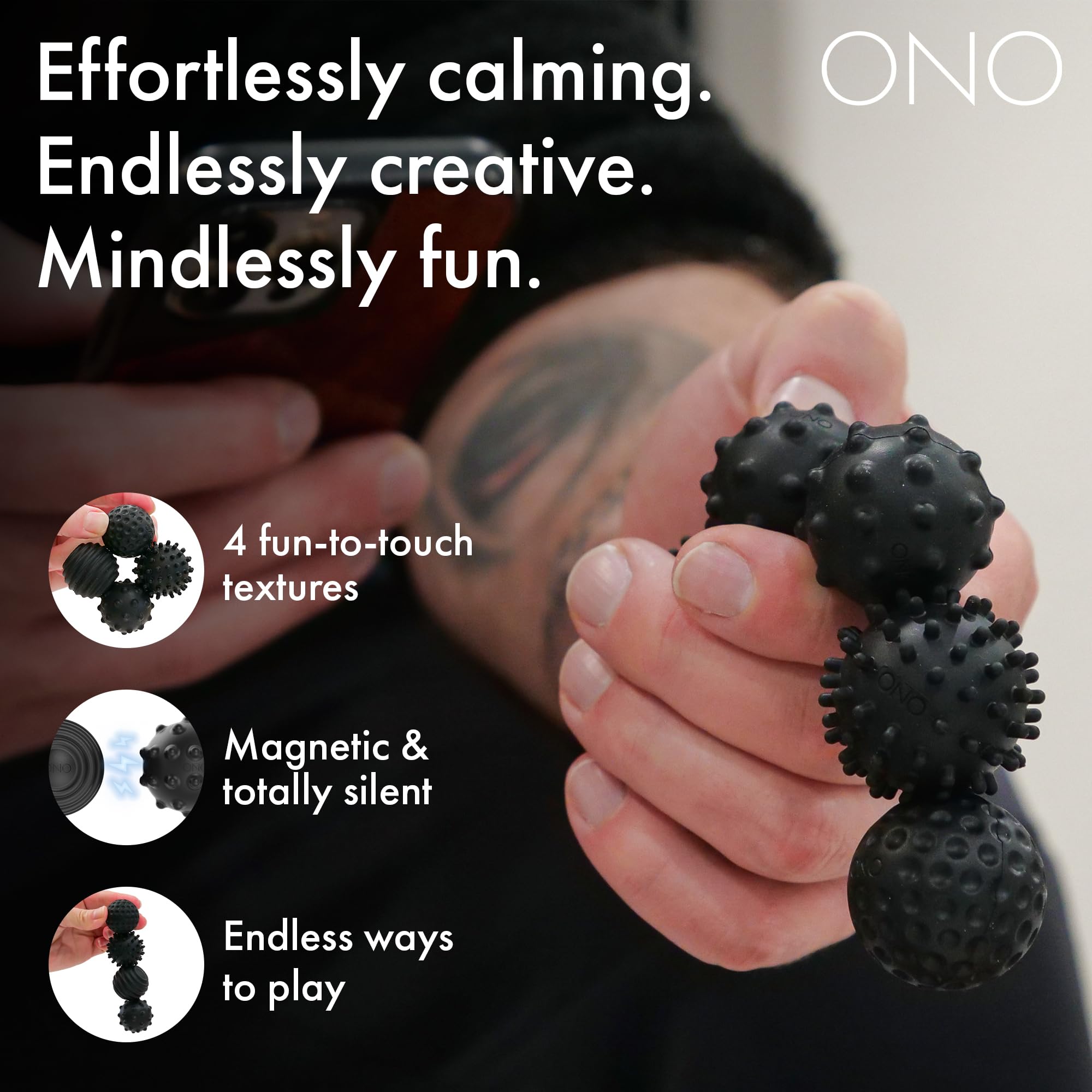ONO Signets - Silicone Magnetic Balls with Textured Dimples, Bumps, and Waves, Onyx, 21.67 mm - Image 2