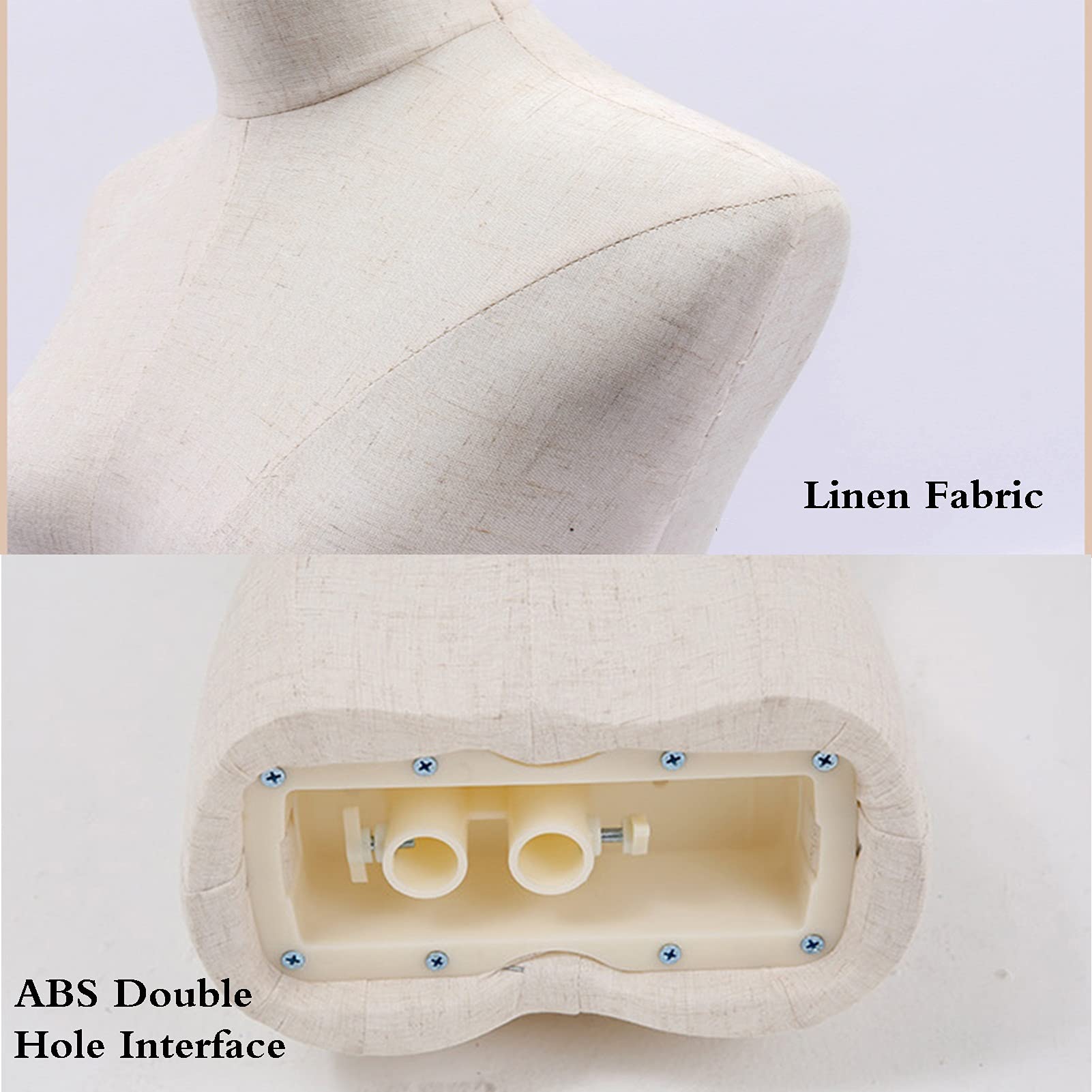 Manichino Femminile con Torso, Altezza Regolabile, 132-182 cm, Modello fittizio, manichino per Esposizione realistica di Abbigliamento, Rivestimento in Lino, Base in Legno, 2 （B-M）