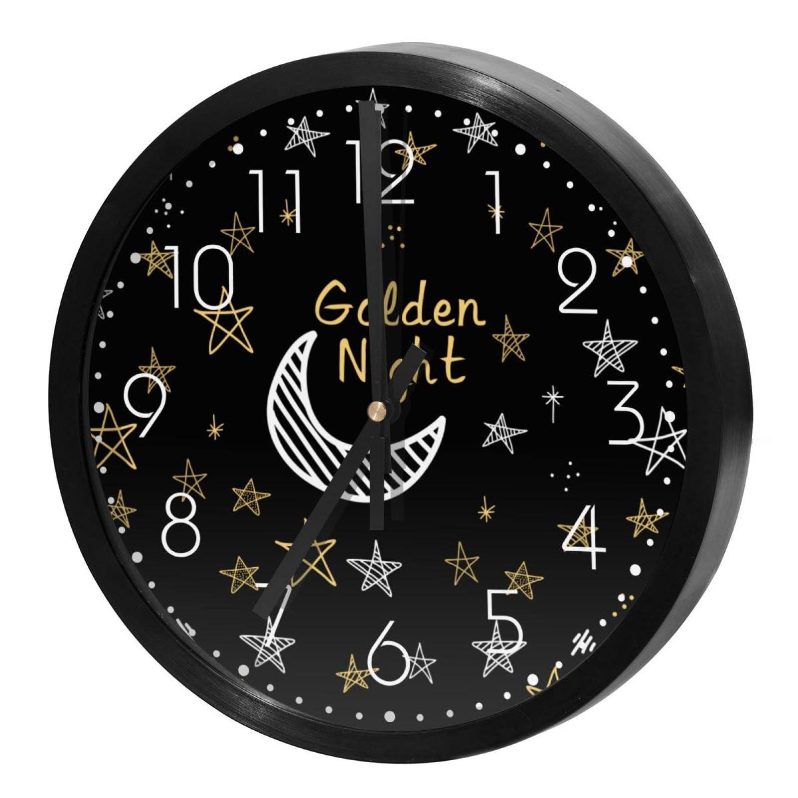 Horloge murale silencieuse à quartz ronde à motif étoiles dorées