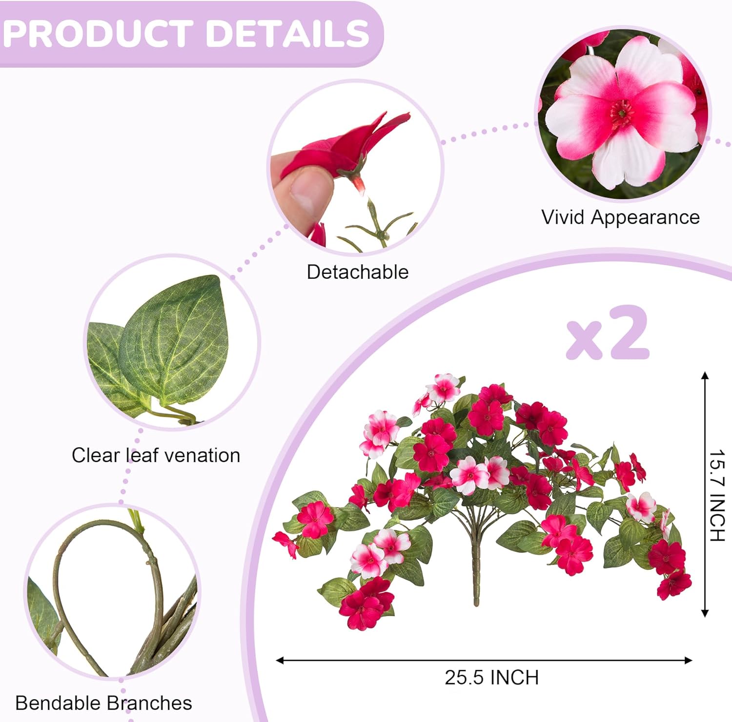 Artificial Fake Flowers for Outdoors Spring Decoration 2 Bundles Faux Flowers Plants for Outdoor Planters UV Resistant Silk Realistic Flowers for Outside Home Garden Front Porch Patio Décor - Image 2