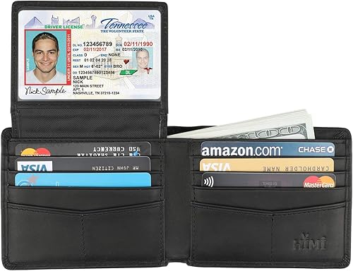 Miniatura 4 de Cartera de piel auténtica para hombre con bloqueo RFID billetera elegante con 2 ventanas de identificación