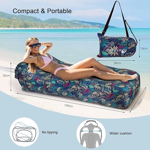 Miniatura 3 de Tumbona inflable, ultraligera, portátil, ergonómica, cama de playa, sofá de aire, impermeable, antifugas de aire, para interiores y exteriores,