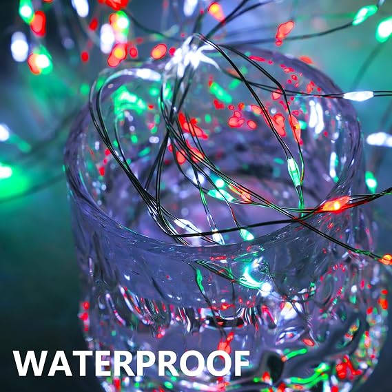 Christmas Lights White Green Red String Lights, 4 Pack Totel 400LED Copper Lights Battery Operated Remote Control Fairy Lights for Xmas Tree, Party, Home, Indoor Outdoor Decor